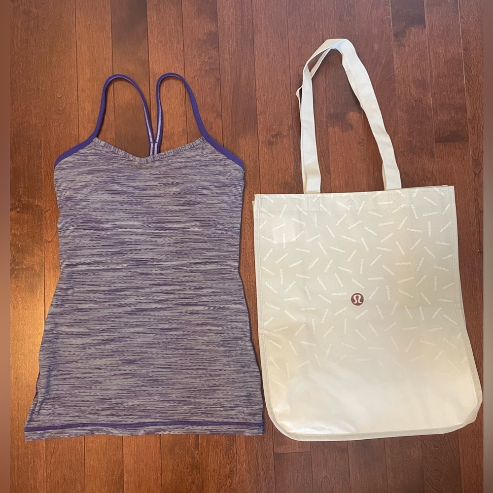🎁 3/$15 Lululemon purple and white Power Y Tank Top/bag